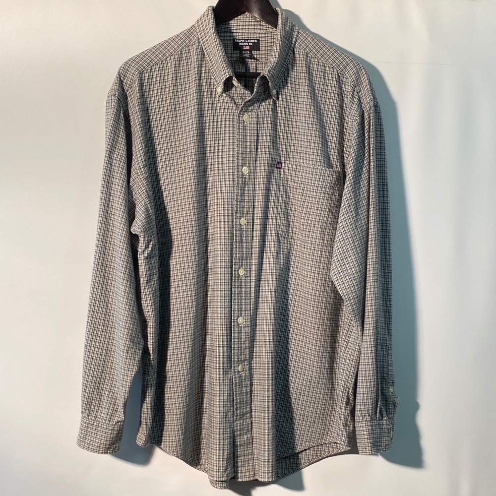 Ralph Lauren Black, Off White, and Light Gray Plaid Button Down Shirt